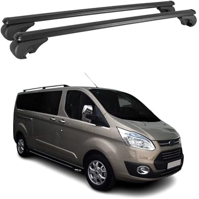 OMAC Dachträger für Ford Transit Custom 2012-23 Aluminium 2 Stangen Schwarz | TÜV/DIN 75302:2019 geprüft, Abschließbar, bis 75 kg Traglast, Querträger, Grundträger