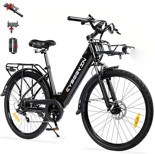 Cyseekin S10 E Bike Herren 26 Zoll, Elektrofahrrad für Erwachsene mit 250W Motor 48V 499,2Wh Akku, 4,4 Zoll LCD Display Ebike mit Federgabel, bis 100km 25km/h Pedelec für Damen City Pendeln