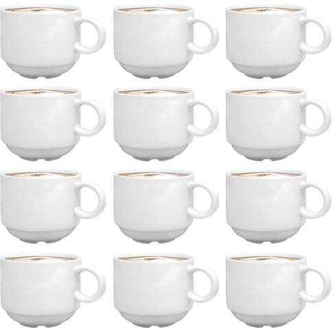 UNIQUE HOME LIVING Coffee Cups White Porcelain Mugs Set of 12, 200ml Coffee and Tea Cups, Drinkware for Espresso, Latte, Cappuccino, Hot Beverages, Office, Home, Cafe, Microwave and Dishwasher Safe