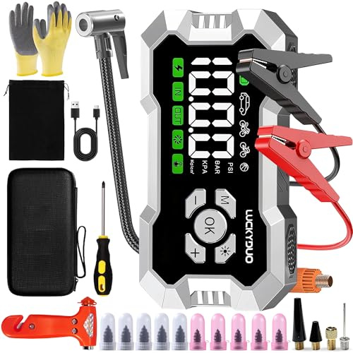 LUCKYDUO Démarreur Batterie 8000A avec Gonfleur Pneus 160PSI, 20000mAh