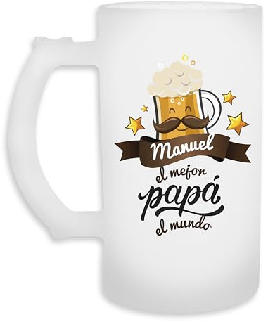 Genérico Jarra de Cerveza Personalizada con nombre, el Mejor Papá del Mundo, Diseño con Bigote y Estrellas, Frosted Glass