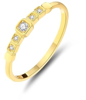 Eheringe Vintage, Eheringe In Gold Stapelbarer, Zierlicher Ring mit Rundem Diamanten 18K Gelbgold Größe 56 (17.8)