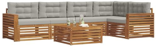 vidaXL Outdoor-Sofagarnitur mit Kissen 6 pcs Natürlich und Hellgrau, Gartenmöbel, modernes Sofaset, Robustes Lounge-Set, gemütlicher Terrasse-Bereich zum Entspannen