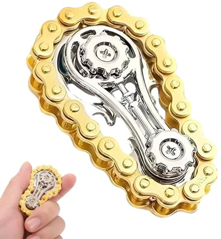 GNALIA Handkreisel Zahnräder Fidget Kette, 1 Stück Gold - Montage Fidget Spinner Ring Spielzeug Für Kinder & Erwachsene - Metall Fahrrad Kette
