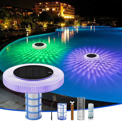 sylvwin Ioniseur solaire de piscine avec anodes de cuivre, purificateur d'eau flottant avec anode en cuivre pour piscines, éclairage solaire de piscine, lampes solaires RVB, purificateur d'eau pour