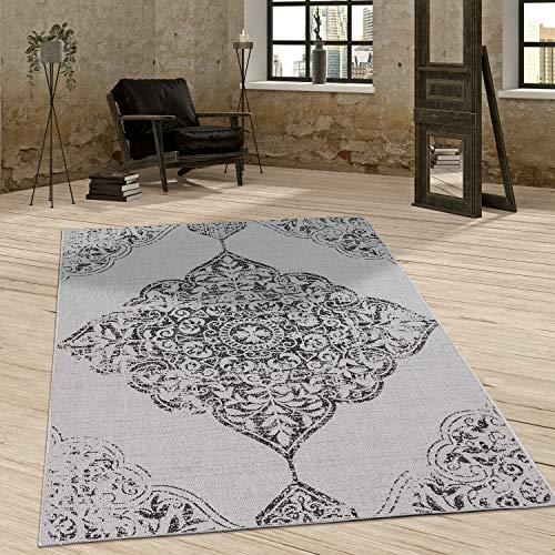 Paco Home In- & Outdoor Teppich Balkon Terrasse Vintage Orientalisches Muster Ornamente, Grösse:120x170 cm, Farbe:Grau