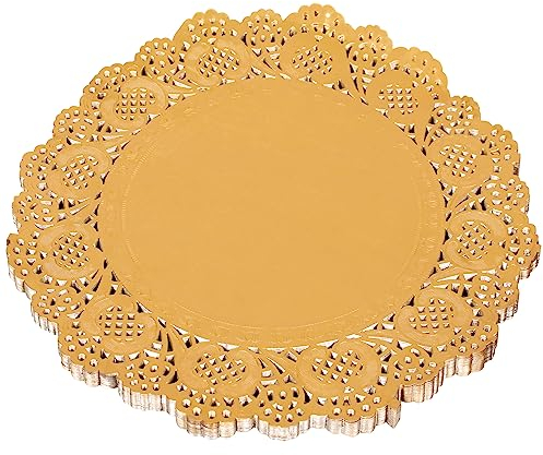 ANTETOK Lace Paper Doilies Disposable Placemats 12 Inch 100pcs Elegant Paper Doilies Lace for Party, Cakes, and Crafts, Gold
