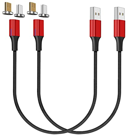 NetDot Gen10 Micro USB e USB-C Cavo di Ricarica Rapida Magnetico Intrecciato in Nylon con Del Laterale Compatibile con Dispositivo Android (0,3 m/2 Pacchetto Rosso)