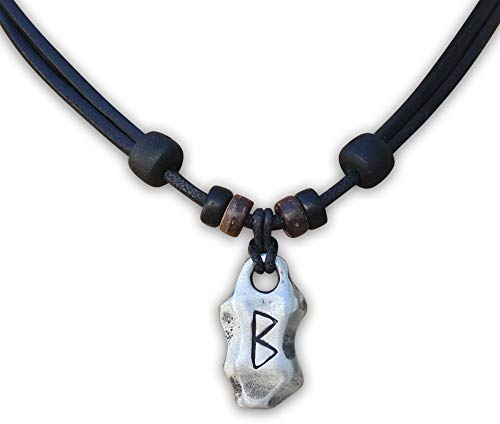 HANA LIMA Wikingerkette Berkana Rune Lederkette Lederhalskette Halskette Wikingerschmuck