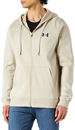 Under Armour Men Rival Fitted Full Zip Warm-Up Top - Khaki Base/ Black (289), Small