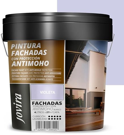 JOVIRA PINTURAS PINTURA FACHADAS ANTIMOHO. Repelente al agua, impermeable y anti fisuras. (4 Litros, Violeta)