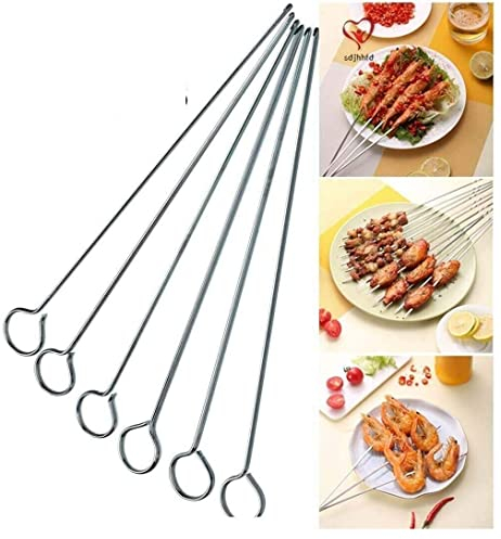 6 pinchos de metal para barbacoa, alimentos, carne, brochetas, parrilla, carne, cocina, palos de acero para barbacoa