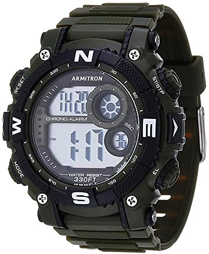 Armitron - Orologio sportivo da uomo, digitale, con cronografo, cinturino in resina, 40/8284, Verde Militare