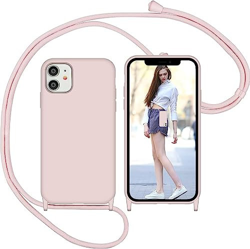 Nupcknn Coque en silicone avec cordon réglable pour iPhone 12/iPhone 12 Pro (or rose - 6,1 pouces)