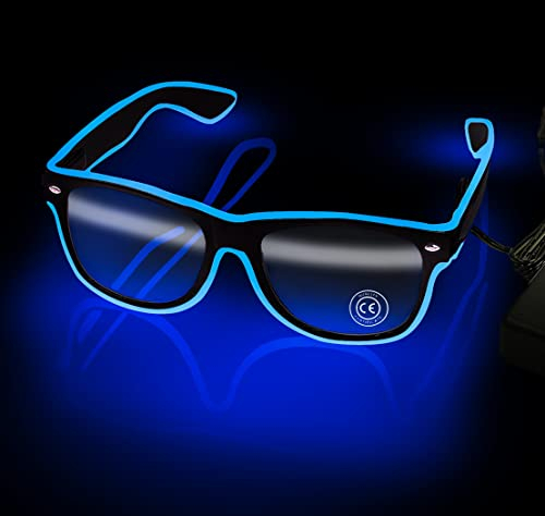 lumous rola 1PCS Led Glasses Light up El Wire Rave Shutter Glasses, Glow In Dark Flashing Led Sunglasses, Luminous Glasses For Parties, EDM, Halloween RB01 PATENTED (Blue)