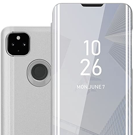 Cadorabo Hülle kompatibel mit Google Pixel 4A Schutzhülle TPU Silikon Case 360 View Spiegel, Slim Kratzfest Weiche Gummi mit Rundumschutz Cover Hülle für Google Pixel 4A in Silber