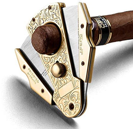 SMSOM Cigar cutter stainless steel sharp cigar scissors cigar cutter pliers double-edged spring cigar cutter Fit Most Size of Cigars (Golden)