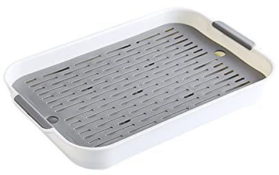 Plastic Drainer Tray, Serving Trays Afternoon Tea Tray, Decorative Rectangular Display Tray Set, Food Butler Tray for Kitchen Party Dinner Snack, White, 36.5 * 24.5 * 4.9cm