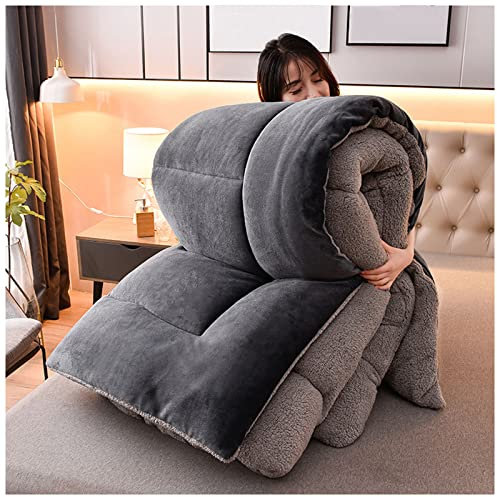 BDMFJY Steppdecke, Flauschige Kaschmir Steppdecken für Allergiker Duvet, Verdicken Sie Lamm Kaschmir Decke Winter Weiche Warme Bettdecke Bettwäsche,Dark Gray,150x200cm（2kg）