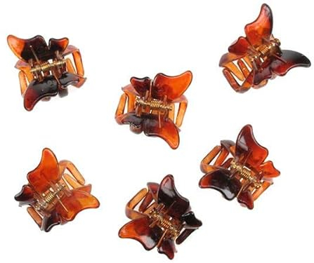 Set Of 6 Tort Brown Butterfly Small Mini Hair Claw Clips Clamps Grips 2cm for Women Girls by Glitz4Girlz