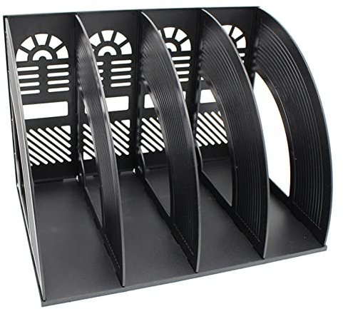 Porte-revues de Bureau 4 Compartiments Support Boite de Rangement Plastique Etagère Module de Rangement DIY Organisateur de Papiers Magazines Dossies Livres Cahiers Panier de Stockage Fichier Bureau