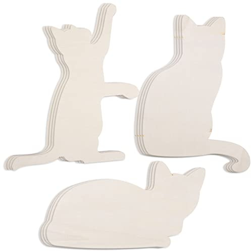 12 Pcs Wooden Cat Cutouts Unfinished Wood Cat Shape Cutouts Blank Wood Cat Lover Pet Animal Door Hanger Natural Wood Cat Ornament Slices for DIY Crafts Home Signs Halloween Party Decor,3 Styles