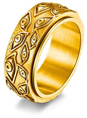 XJruixi 9MM Vintage Stainless Steel All Seeing Eye Rings Men Women Fashion Silver/Black/Gold Color Rotatable Rings Punk Jewelry Gift