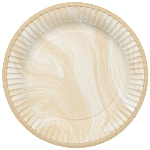 Folat 61912 Party Vaisselle Assiette Papier Ø 23cm 8 pièces Beige Marbre - Anniversaire Dîner, Enfants Party, Fête, Mariages, Baby Shower