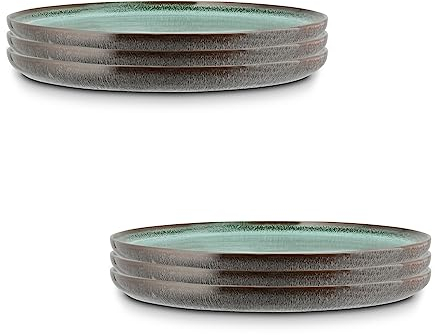 Peill+Putzler Germany 6er-Set Dessertteller in grün aus Steinzeug, runde Teller mit 20,5cm Durchmesser für 6 Personen, spülmaschinenfest & mikrowellengeeignet, jedes Teil ein Unikat