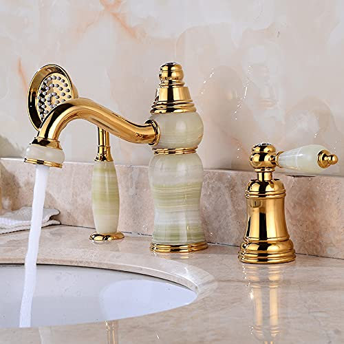 Klobvtt Robinet de lavabo de salle de bain mitigeur de lavabo à 3 trous avec pulvérisateur extractible, robinets de lavabo de style européen