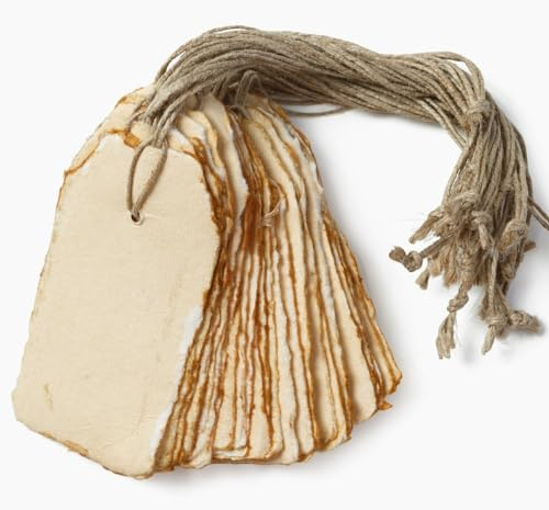 Wanderings Vintage Handgefertigte Weiße Etiketten Mit Büttenrand – Nur 9,5 x 4,5 cm – 25 Stück – Ideal Für Geschenkanhänger, Preisschilder, Kunst Und Handwerk, Tischkarten, Namenskarten – Dick 150 gsm