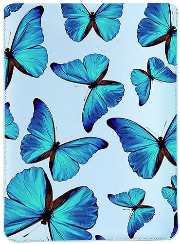 MAYCARI Slim Blue Waterproof Laptop Sleeve Bag 15.6 Inch 16 Inch, Light Weight Fuax Leather Protective Laptop Sleeve Case, Cute Blue Butterfly Print 15.6 Inch 16 Inch Case for Girls Women Boys