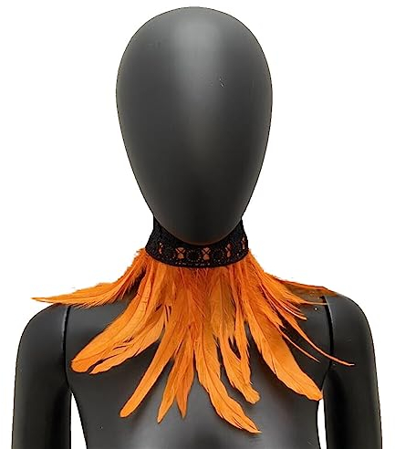 MoreChioce Gothic Federkragen Halsband, Natürlichen Feder Halsband Federboa Choker Kragen Halloween Schal Cape für Frauen und Mädchen Party Glamour Kostüm Party,Orange