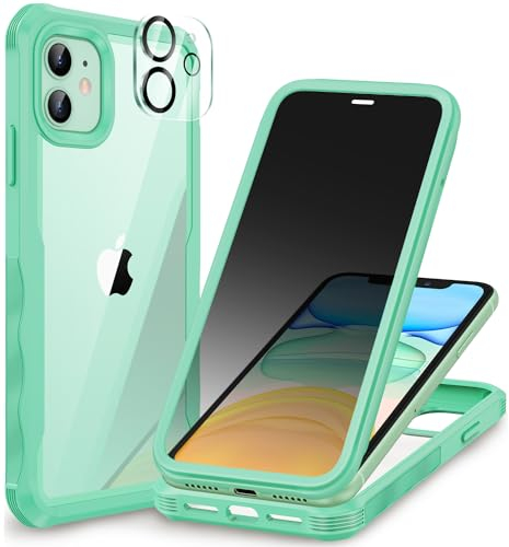 CENHUFO Sichtschutz Hülle für iPhone 11, mit Eingebautem Privacy Panzerglas Displayschutz und Kameraschutzfolie 360 Grad Handyhülle Schutzhülle Stoßfest Bumper Anti Spy Cover komplett Case - Grün