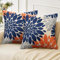 Velvhom Kissenbezüge Dekokissen Winter Leinen Kissenbezug Dekokissen Kissenhülle Sofakissen Dahlie Orange Blau Grau Deko Bezug Couchkissen Zierkissen Kissen für Sofa Wohnzimmer Schlafzimmer 45x45 cm