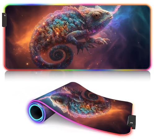 Grand Tapis Souris LED personnalisé Tapis Jeu RGB personnalisé Tapis Extensible personnalisé et 14 Modes d'éclairage pour Les Joueurs Caméléon 13,77 x 23,6 Pouces