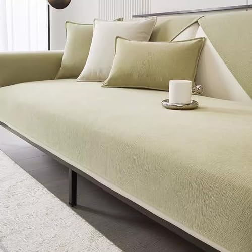 Gleedipre Anti-Rutsch-Sofabezug Chenille-Stoff Bezug für Sitzkissen Einfarbige Sofamatte 1/2/3/4 Sitzer Sofaschoner Bezug(Grün,90x120cm)