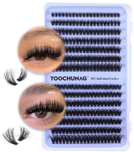Fluffy Cluster Lashes 60D+80D Thick Individual Eyelashes D Curl Wispy Lash Clusters Individual 10-18mm Russian Eyelash Extension 280pcs Fake Eyelash Clusters DIY Flat Lash Extensions by TOOCHUNAG
