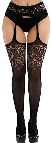 KLONKEE Bas pour porte-jarretelles Femme Collants Jarretelles Noir Femme Sexy Taille Extensibles Collant Ouvert
