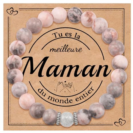 CheersLife Idee Cadeau Fete Des Meres, Bracelet Maman Pierre, Bijoux Original pour Maman, Cadeau de Fête des Mères Noël Anniversaire Femme Cadeaux Mère Perles Utile Rose