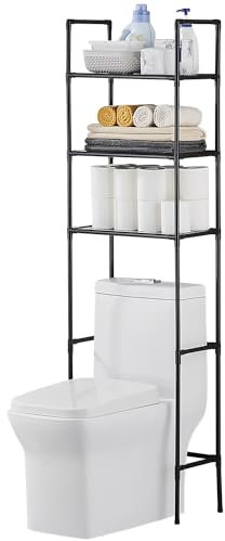 QIUFEN Mensola portaoggetti per bagno, Sopra Scaffale per lavatrice, 3 Livelli, Mobile Sopra wc, Salvaspazio Mobiletto Bagno, Nero
