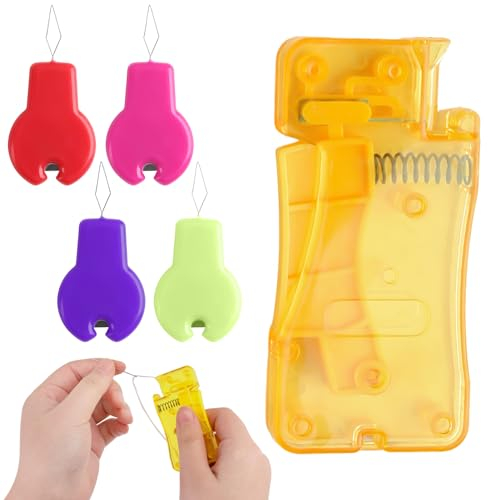 JUGNAW Enfile-Aiguille Automatique Premium et 4 Pcs Plastique DIY Enfile-Fil pour Couture, Adapté aux Adultes, Personnes Âgées, Enfants, Femmes au Foyer, Point de Croix Enfile-Aiguilles Lot de 5