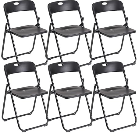 Baroni Home Silla Plegable con Estructura de Acero y PVC, Asiento Plegable Que Ahorra Espacio con Pies y Asa, para Viaje, Cocina, Salón, Dormitorio, 74x43x49 cm, 6 Unidades, Negro