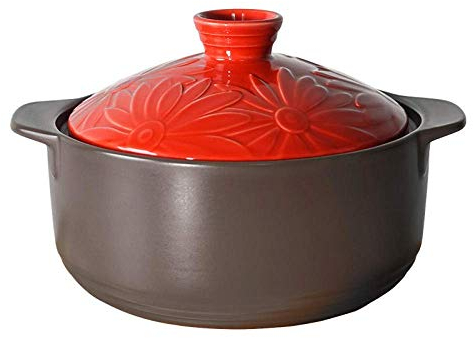 Olla de barro para guiso de terracota Cazuela de cerámica Olla de barro para cocinar - Resistencia a altas temperaturas Olla de gas con fuego abierto Capacidad 2,5 l-roj