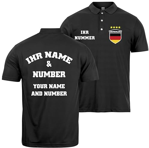 lepni.me Herren Deutschland Fußball-Poloshirt mit Namen und Nummer | Deutsche Flagge Abzeichen, Personalisiertes Trikot | Europameisterschaft 2024 (XL Schwarz Mehrfarben)