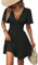 LIAMERHE Robe Femme Manches Courtes Col V Elegant Robes Ete Robe de Plage D'été 2024 A-Line Casual Robe à Fleurs Noir S