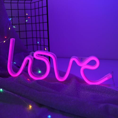 WIOSOUL Love Neon Signs Neon Light Neon Light Shade for Wall Decor Battery or USB Operated Neon Light Signs Heart Neon Lights Neon Night Light Led Neon Light up for Home Party Birthday Wedding (Pink)
