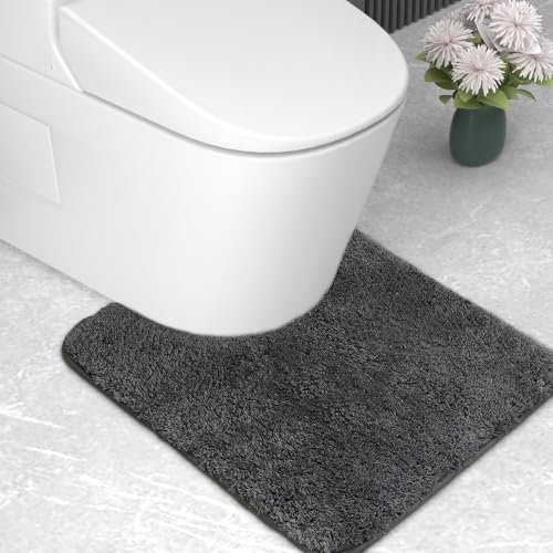 wyewye Mikrofaser-Badvorleger, WC-Vorleger, 2 cm, super dicker Badteppich, super saugfähig, 50 x 50 cm, U-Form, Dunkelgrau