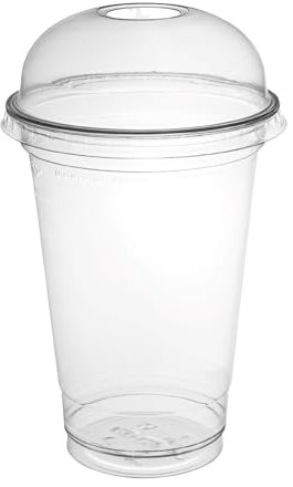 daybays Smoothie Becher to Go 400 ml Ø95mm inkl. Domdeckel mit Rundloch 100 Stk. Plastikbecher Trinkbecher Einwegbecher Dessertbecher Eiskaffee Bubble Tea Becher Cocktail Gläser (100, 400ml.)