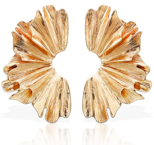 Ohrringe Ginkgo Blatt, Blumen Ohrringe, Gold Ohrringe Damen, Ohrringe Retro Übertriebene Blumen Ohrstecker, Vintage Ohrschmuck Hypoallergene Ohrringe Schmuck Damen Ohrringe für Frauen Mädchen (Gold C)